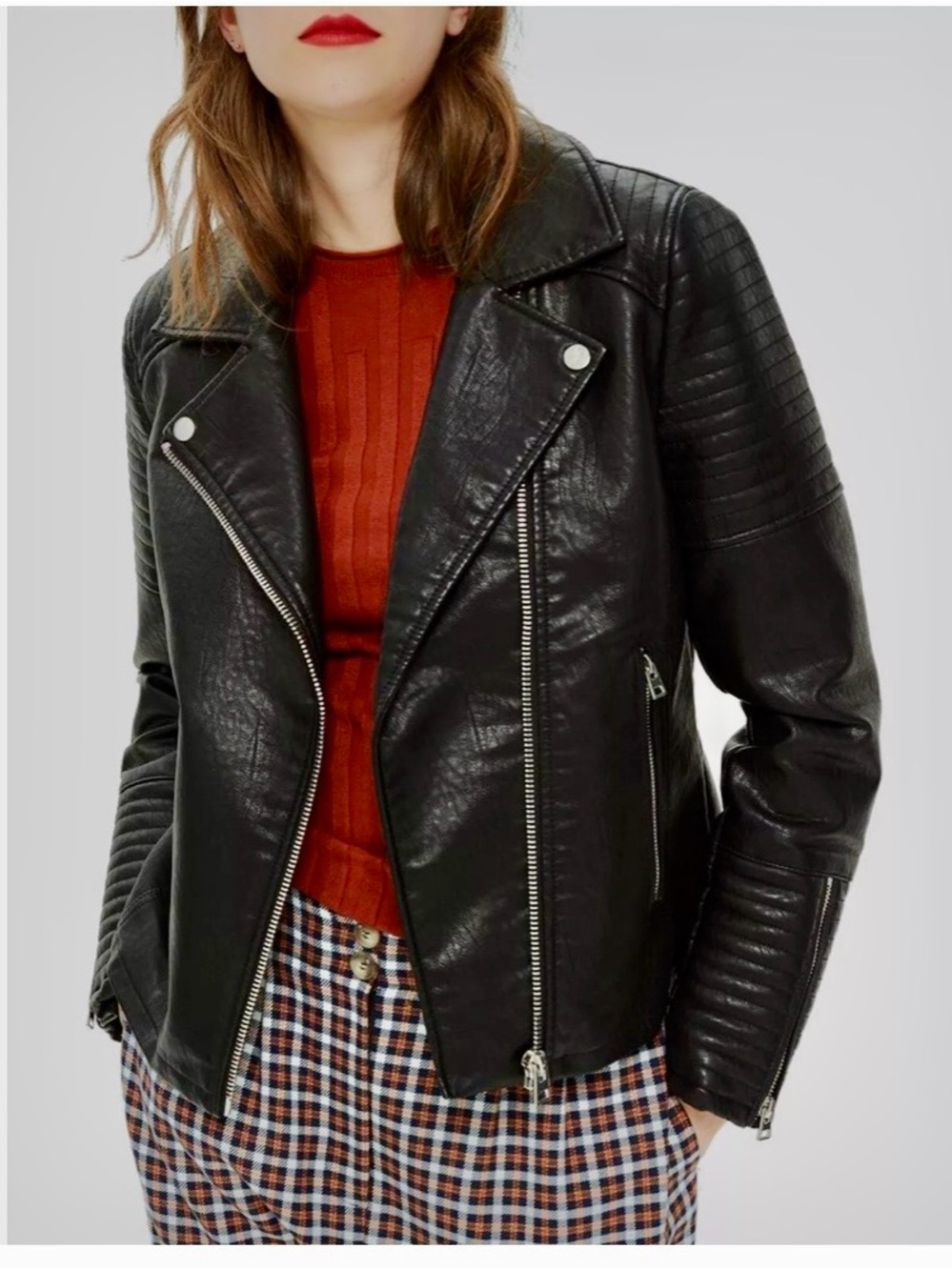 NWT Topshop Black Faux Leather Moto Biker Jacket Size 4 - Picture 2 of 9